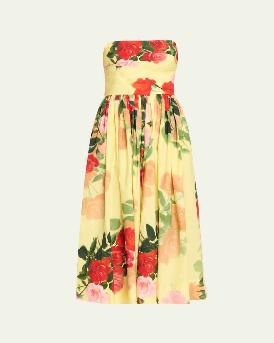 Daria Floral Strapless A-Line Midi Dress